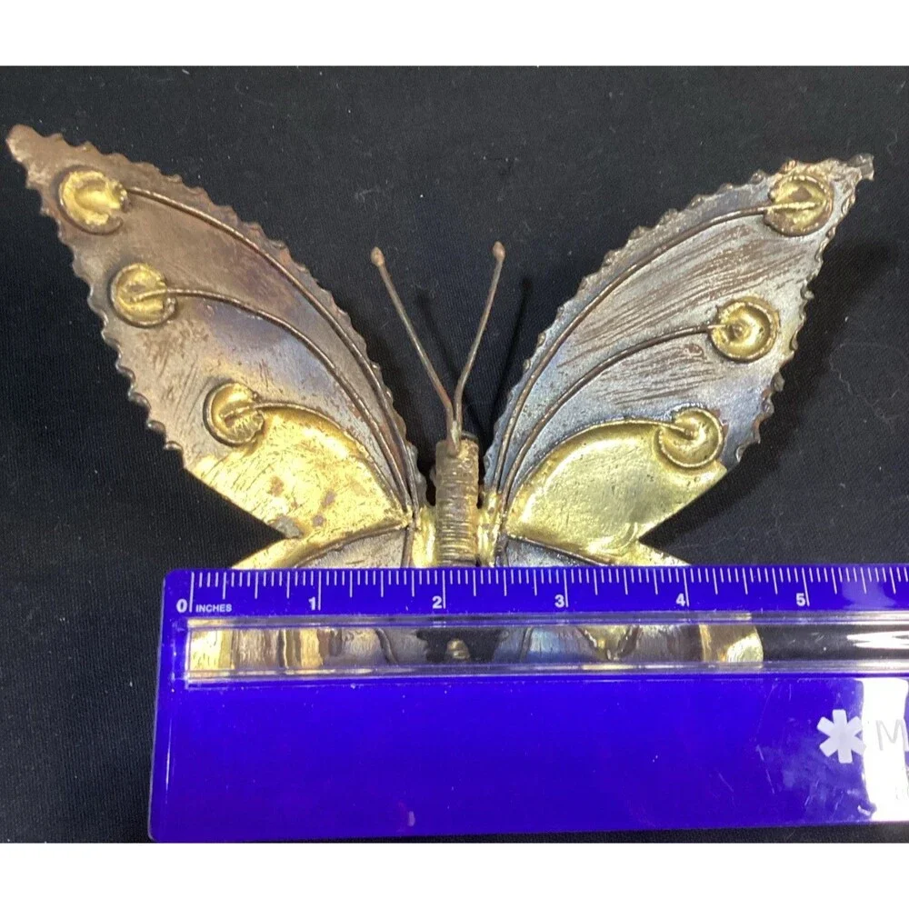 Vintage Metal Art Copper Butterfly Brutalist MCM Wall Decor Rustic Farm Cottage